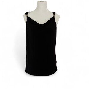 Michael Kors Black Sleeveless Top L Draped Neck Gold Hardware Chic Layering